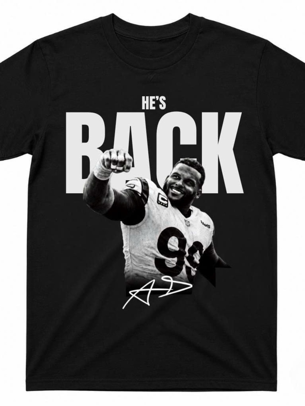 Gildan Black Aaron Donald 'He's Back' Graphic Tee with NFL